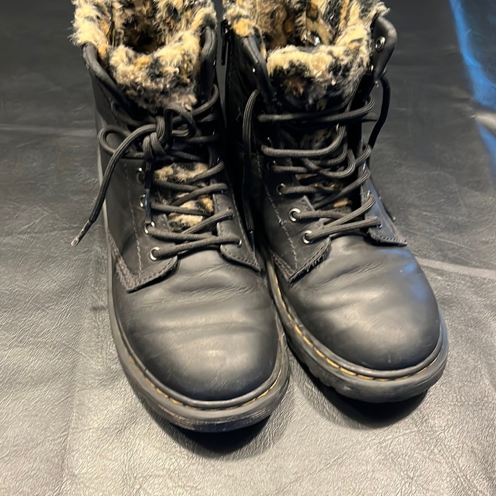 Girls black and leopard Dr Martens